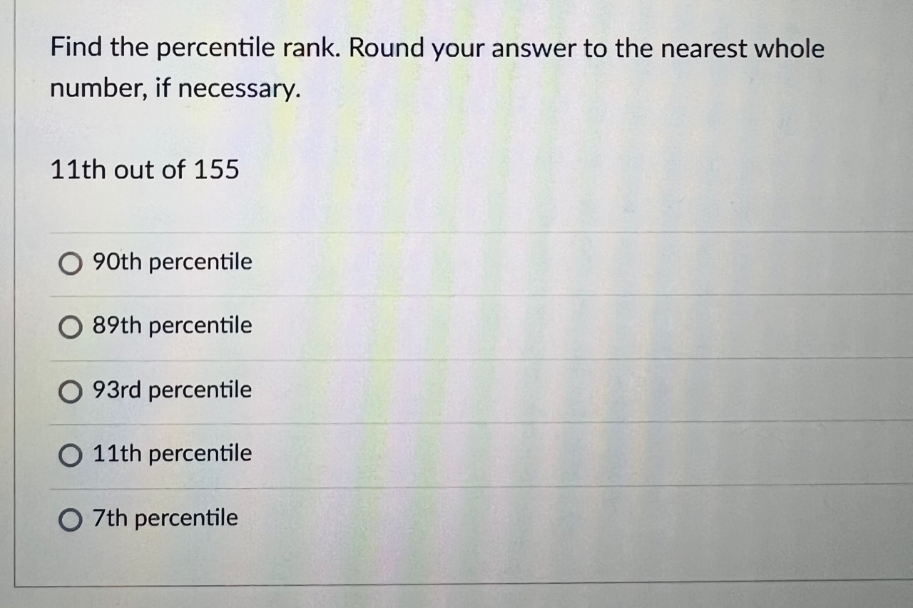 Solved Find the percentile rank. Round your answer to the