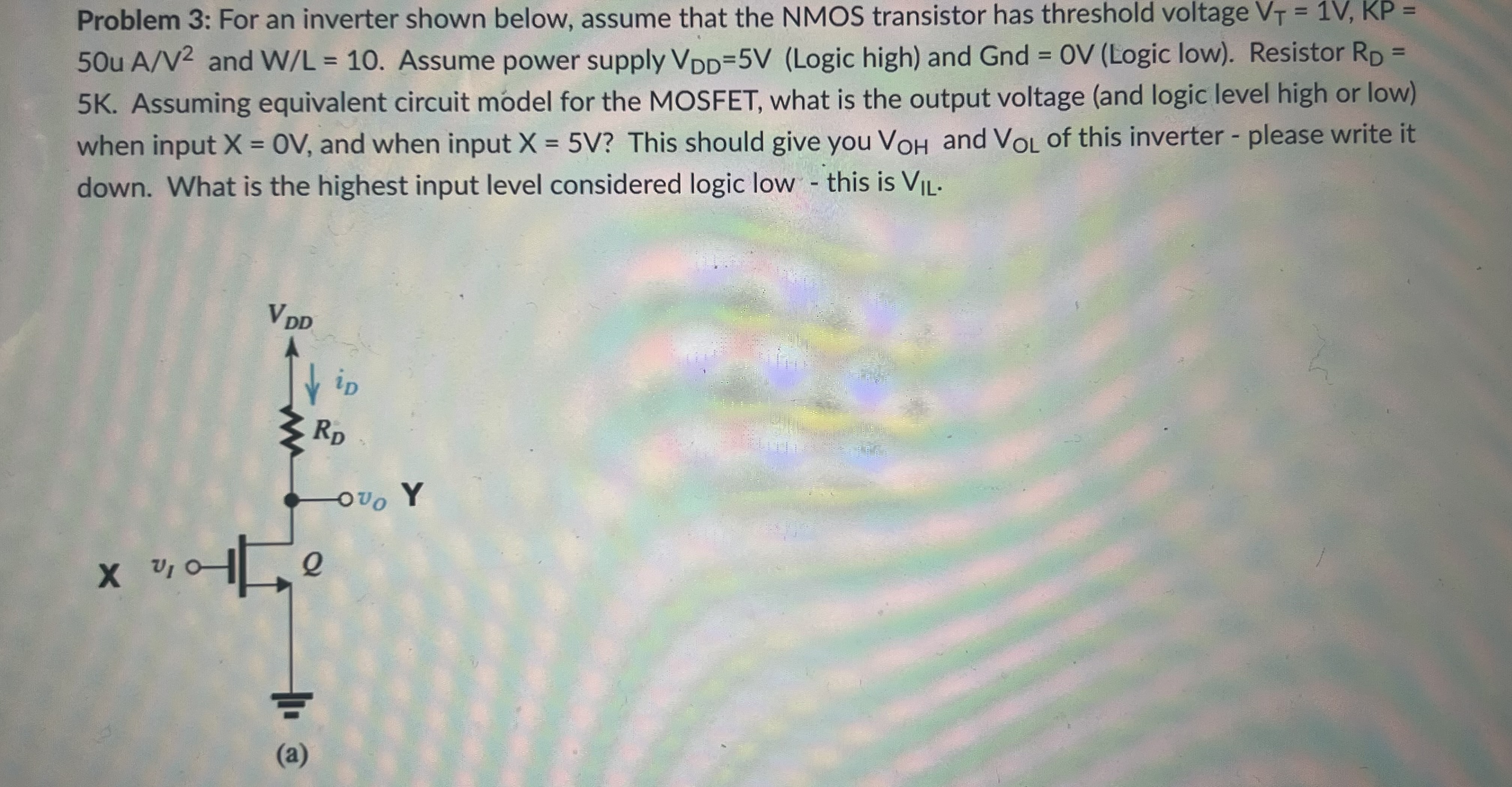 Solved For an inverter shown below, assume that the NMOS | Chegg.com