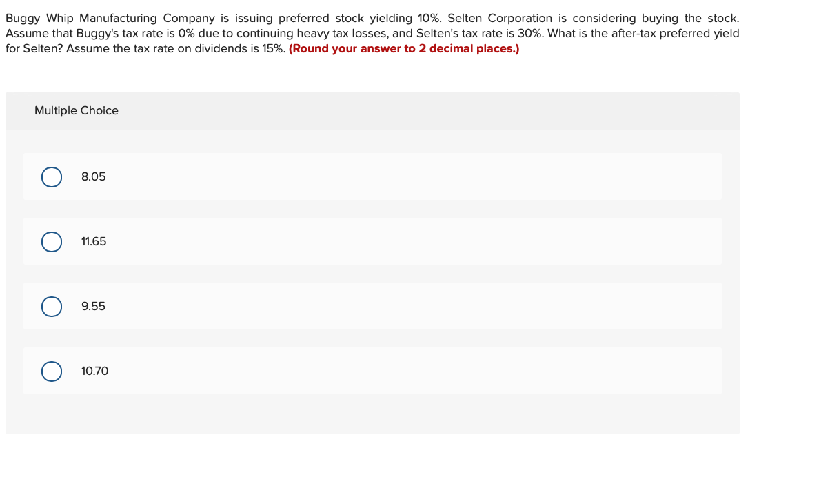 Solved Buggy Whip Manufacturing Company is issuing preferred