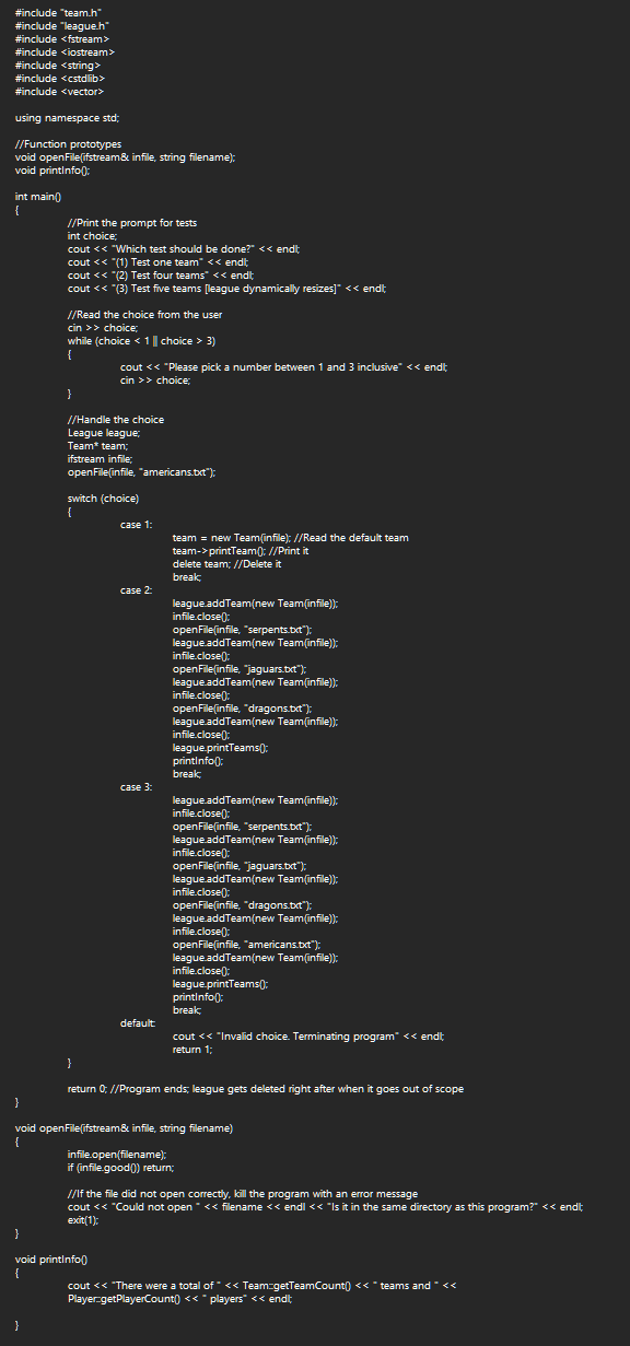 How to make this C++11 class file called Team? It | Chegg.com