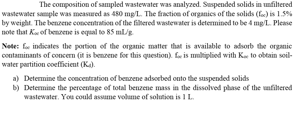 Solved The Composition Of Sampled Wastewater Was Analyzed. 