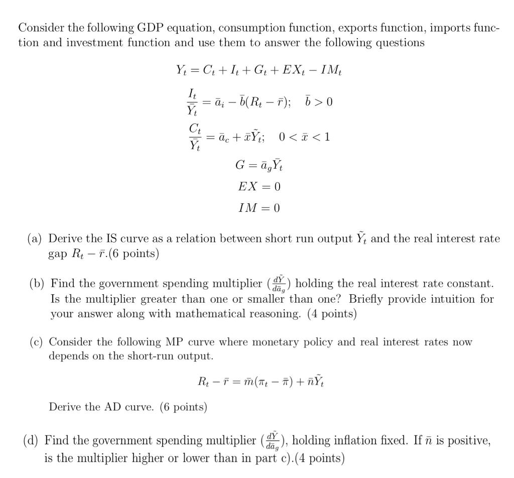 Solved Consider the following GDP equation, consumption | Chegg.com