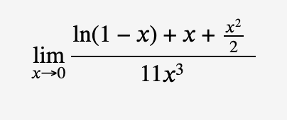 Solved limx→0ln(1-x)+x+x2211x3 | Chegg.com