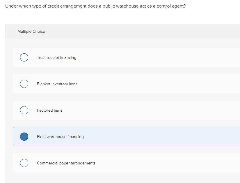 Solved Under which type of credit arrangement does a public