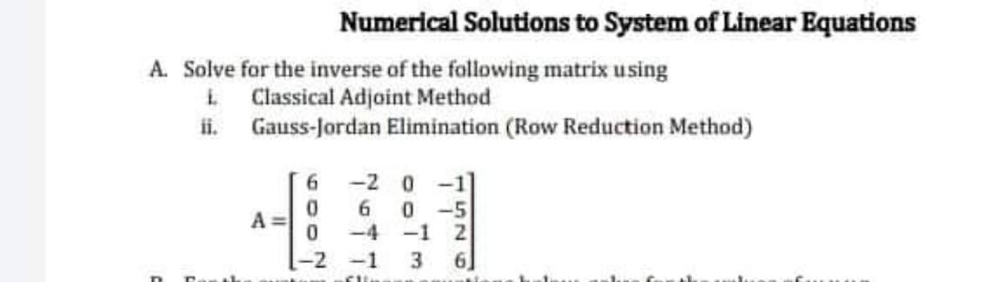 Solved Numerical Solutions to System of Linear Equations A. | Chegg.com