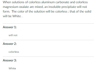 Solved When solutions of colorless aluminum carbonate and | Chegg.com