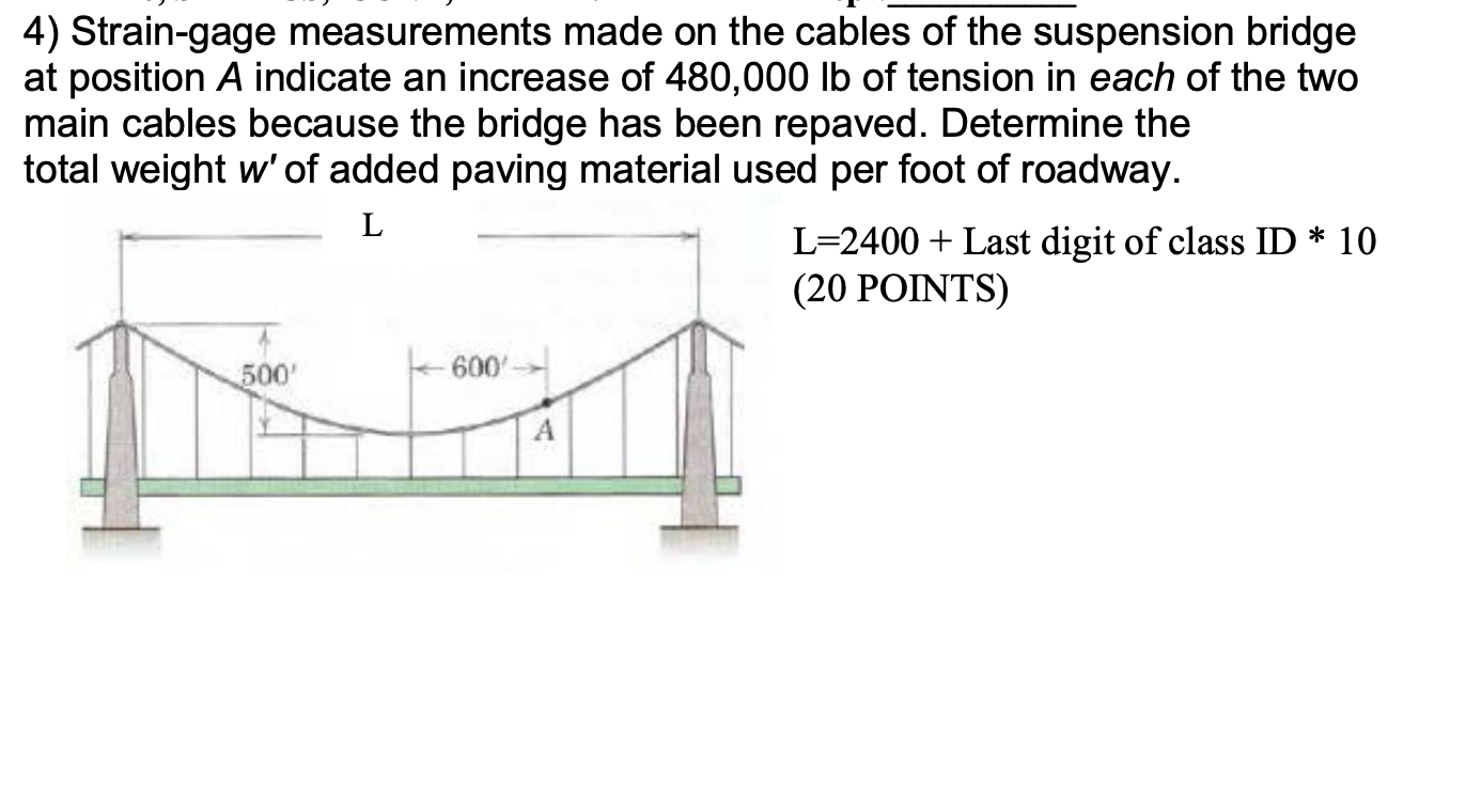 Solved 4) Straingage measurements made on the cables of the