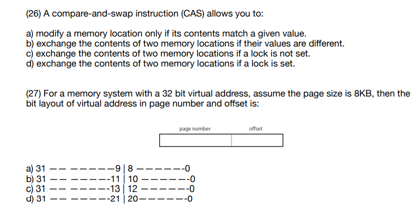 Solved (26) A compare-and-swap instruction (CAS) allows you | Chegg.com