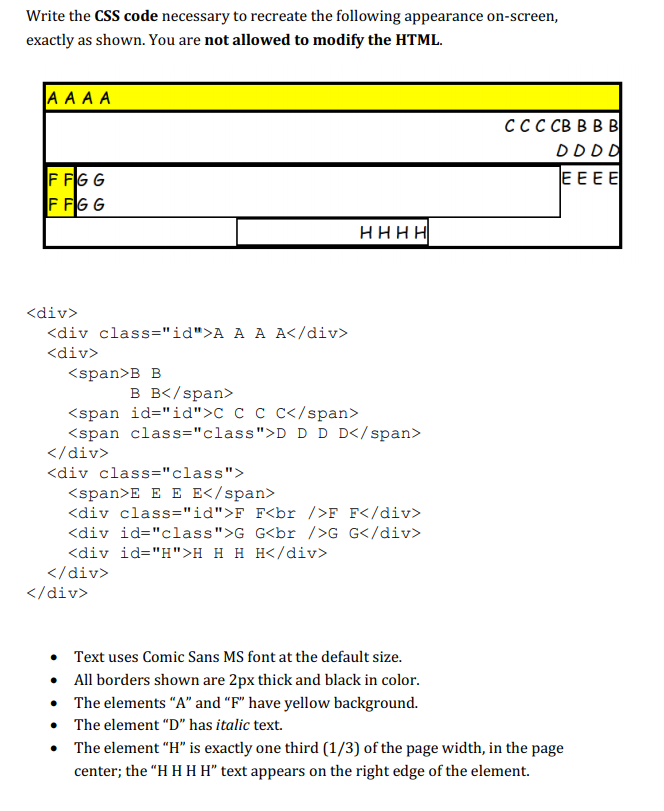 Solved Write The CSS Code Necessary To Recreate The | Chegg.com