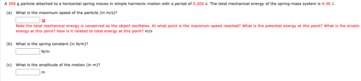 Solved A 309 g particle attached to a horizontal spring | Chegg.com
