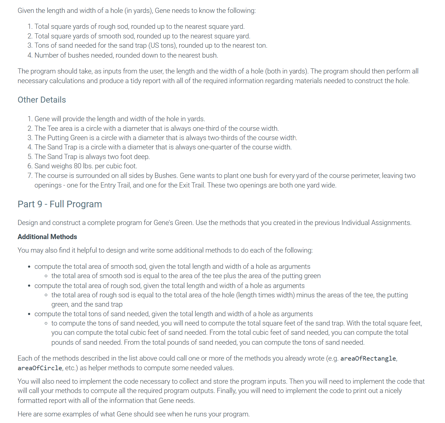 Solved Example 1 Enter Course Length : 20 Enter Course Width | Chegg.com