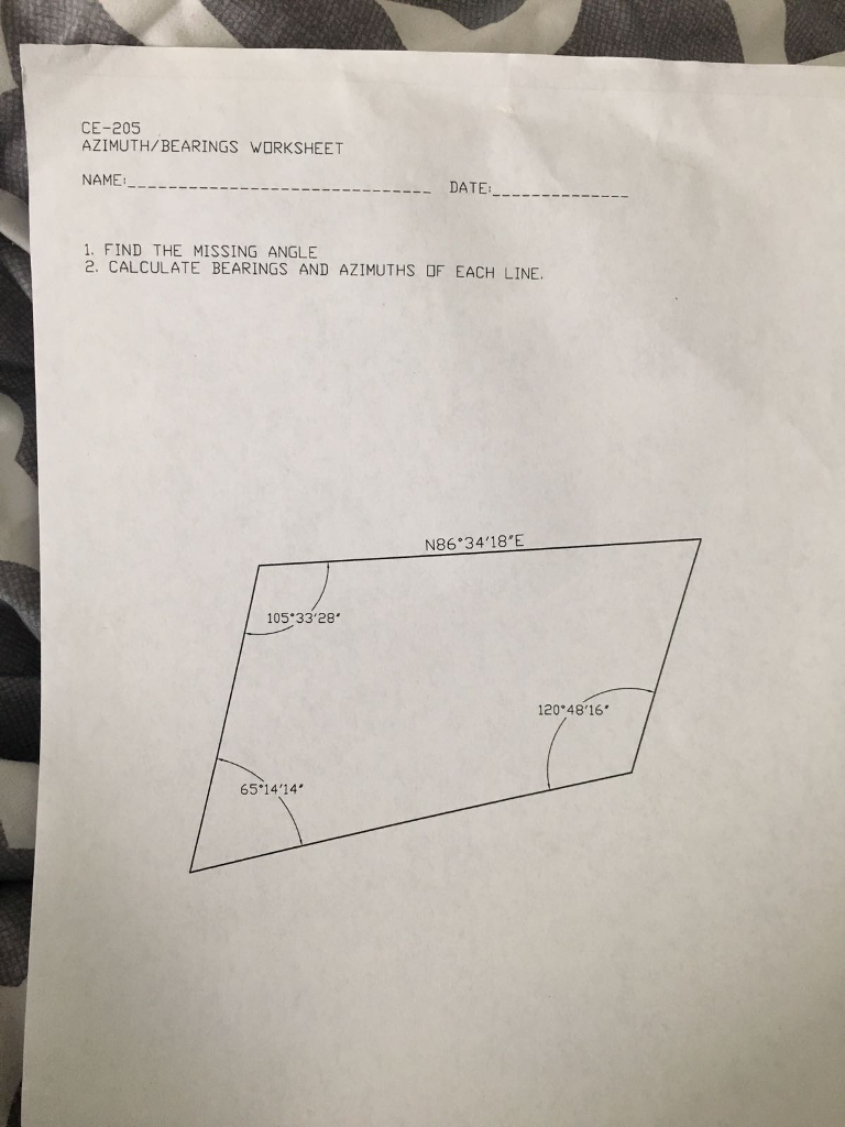 Solved CE205 AZIMUTH/BEARINGS WORKSHEET NAME DATE 1.