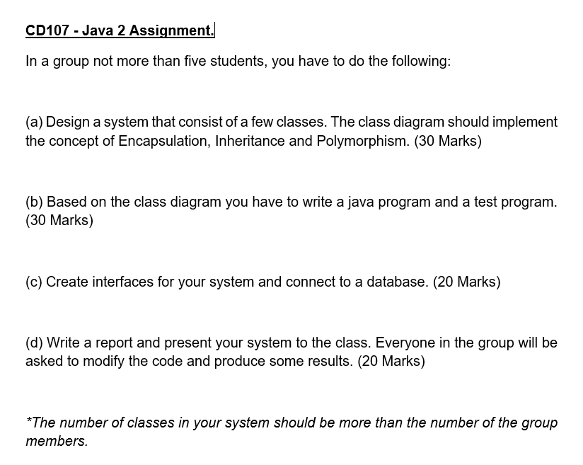 CD107 - Java 2 Assignment. In a group not more than | Chegg.com
