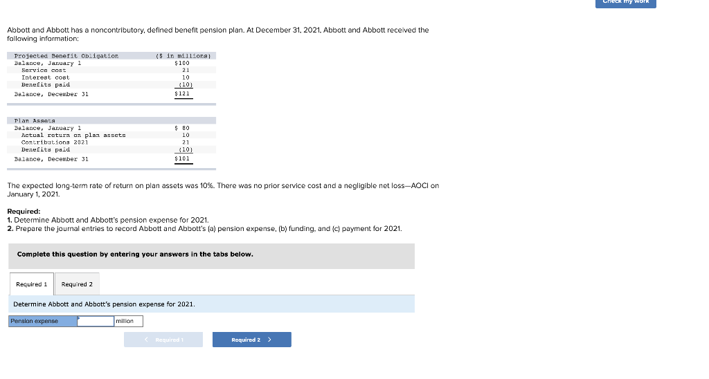 Solved Abbott And Abbott Has A Noncontributory Defined Chegg