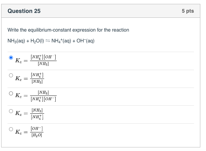 Solved Question 25 5 Pts Write The Equilibrium Constant 