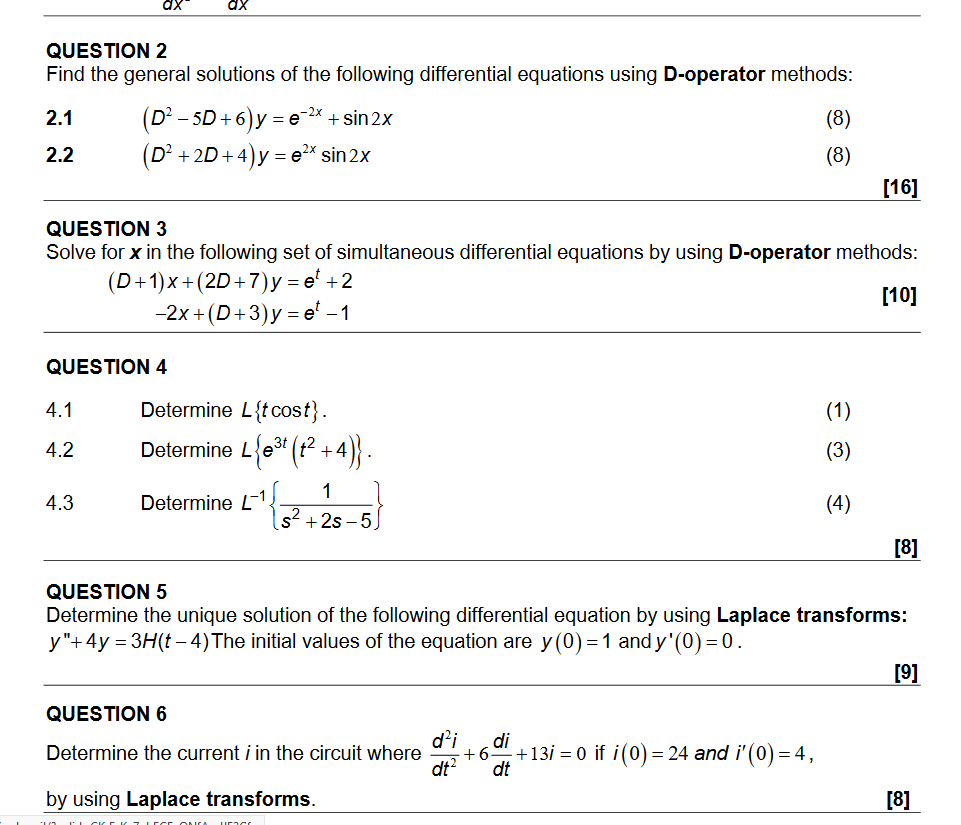 Solved QUESTION 2 Find The General Solutions Of The | Chegg.com