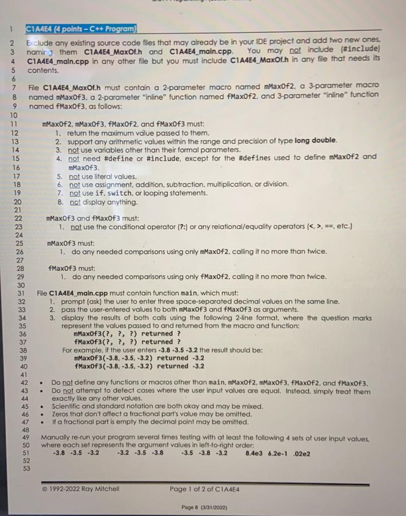 Solved 1 C1A4E4 (4 points - C++ Program) 2 Exclude any | Chegg.com