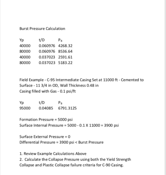Casing Collapse Example H-40 Casing Yield Strength | Chegg.com