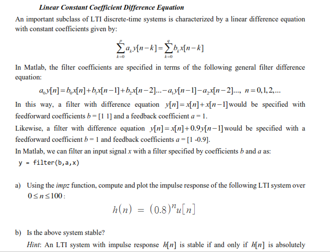 k=0 Linear Constant Coefficient Difference Equation | Chegg.com