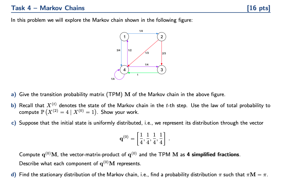 Solved Task 4 - Markov Chains [16 pts] In this problem we | Chegg.com