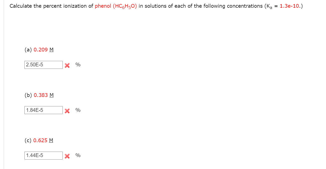 Solved Calculate the percent ionization of phenol (HC6H50)