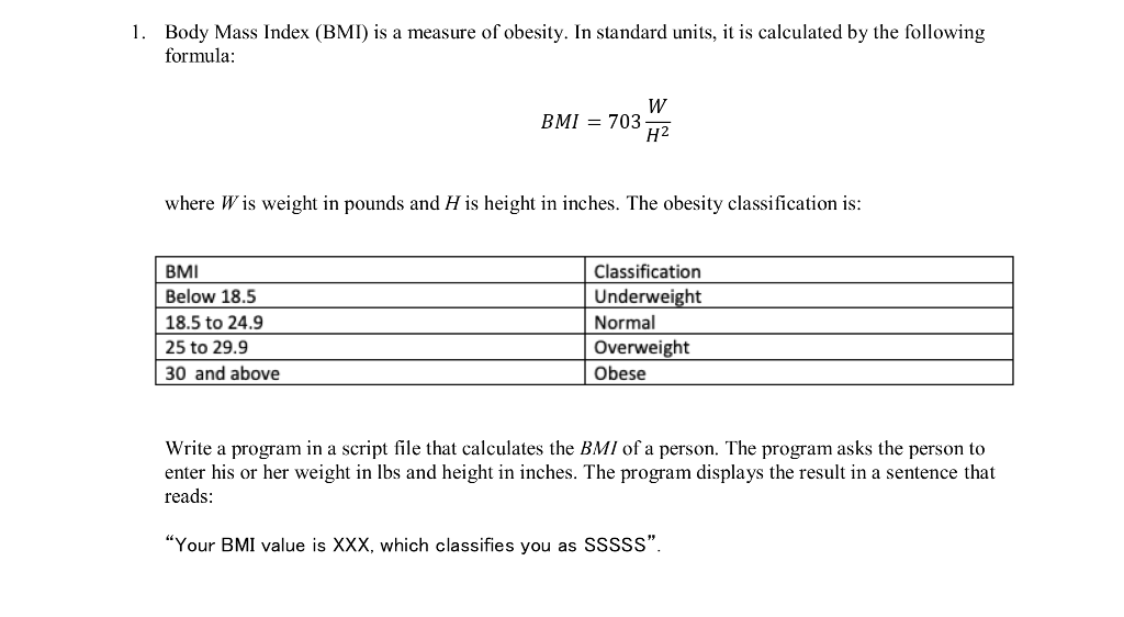 Solved Body Mass Index (BMI) is a measure of obesity. In | Chegg.com