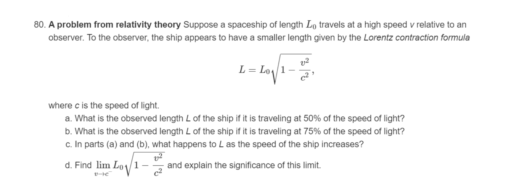 Solved 80. A problem from relativity theory Suppose a | Chegg.com