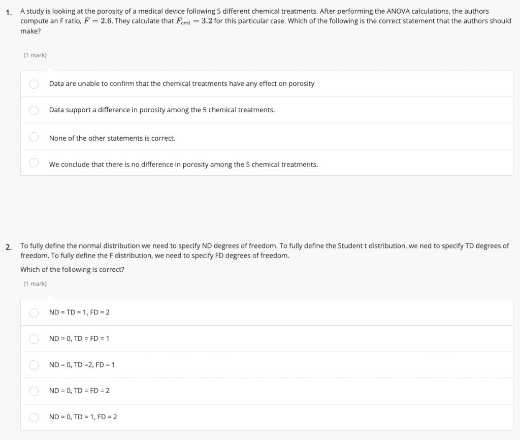 Solved 1. A study is looking at the porosity of a medical | Chegg.com