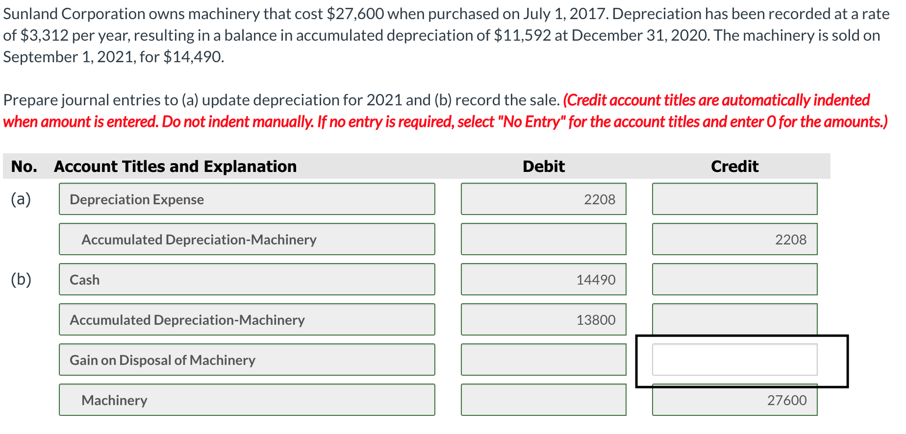 KEESA　（出品者都合により12/31以降SOLD） Solved Sunland Corporation owns machinery that cost $27,600