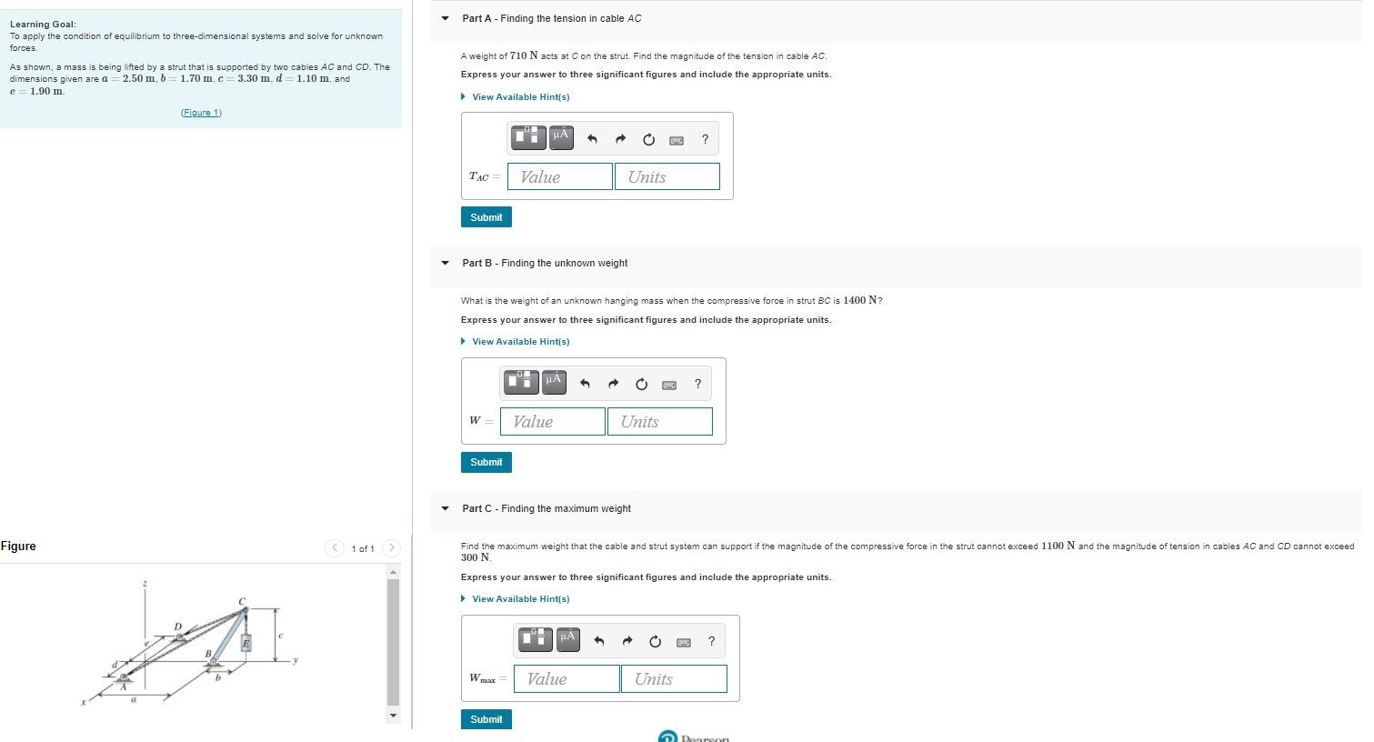 Solved Part A - Finding the tension in cable AC Learning | Chegg.com