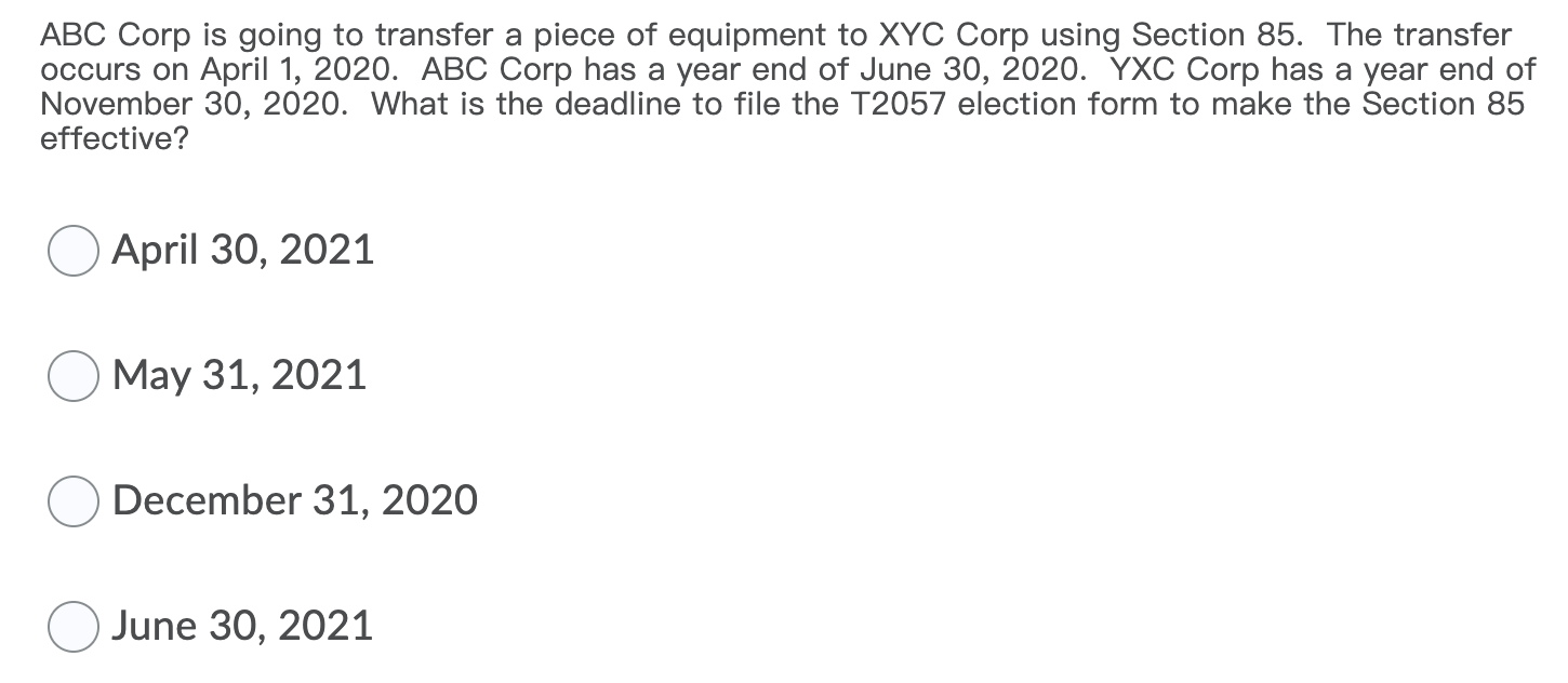Solved ABC Corp is going to transfer a piece of equipment to | Chegg.com