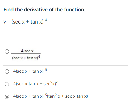 find the derivative of y sec x tan x