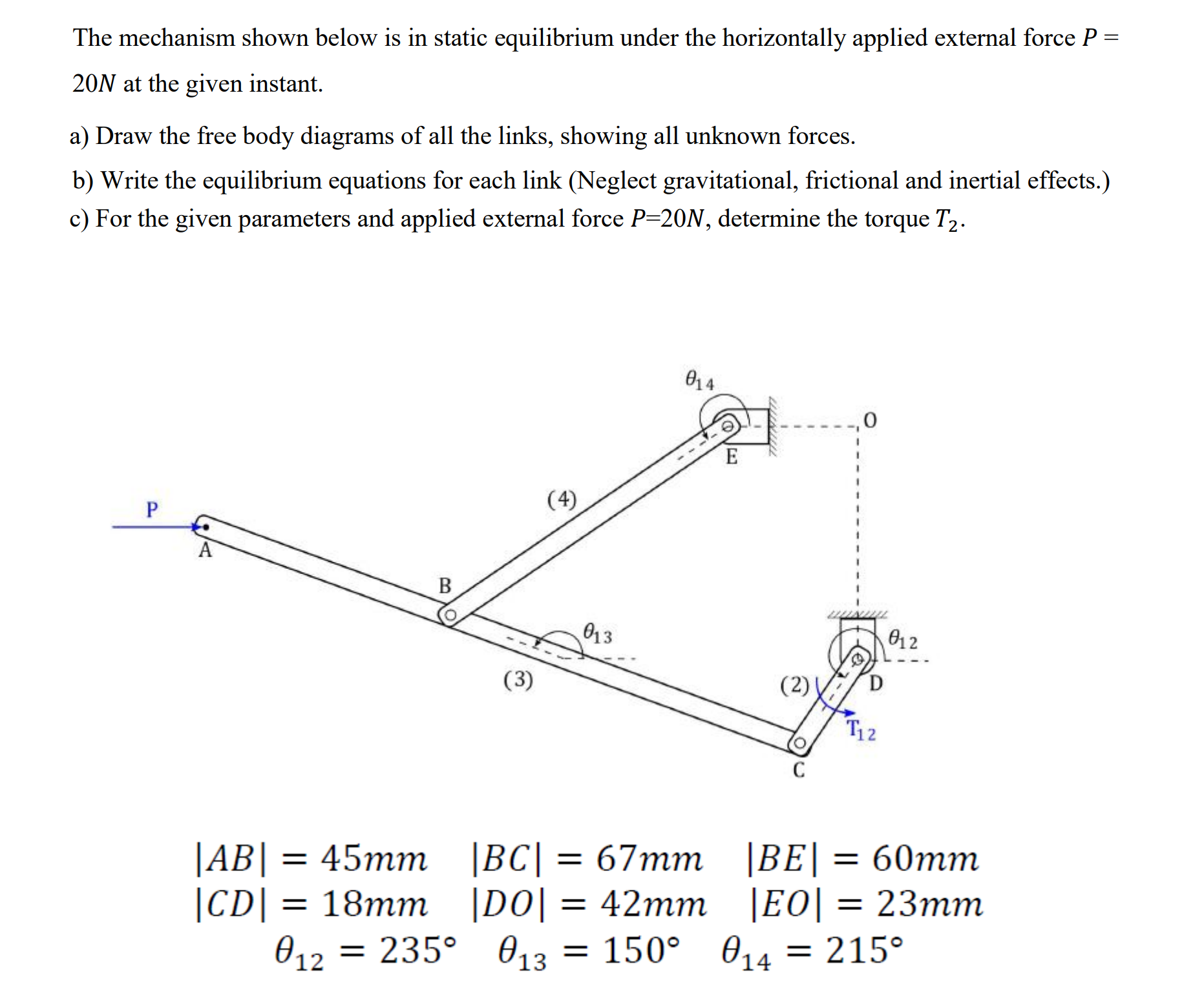 Solved The mechanism shown below is in ﻿static equilibrium | Chegg.com