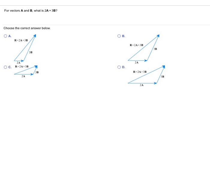 Solved For vectors A and B, what is 2A 3B? Choose the | Chegg.com