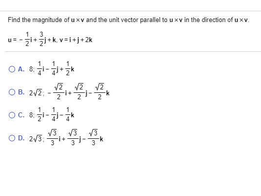 Solved Find The Magnitude Of U Xv And The Unit Vector Par Chegg Com