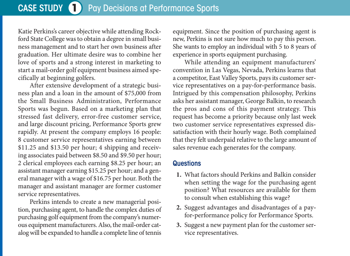 Solved CASE STUDY 1 Pay Decisions at Performance Sports Chegg com