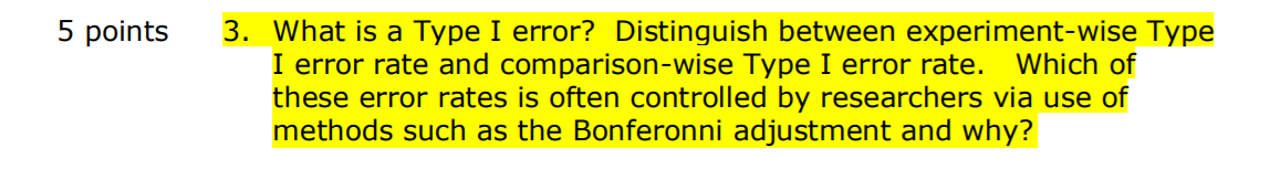 Solved 5 points 3. What is a Type I error? Distinguish | Chegg.com