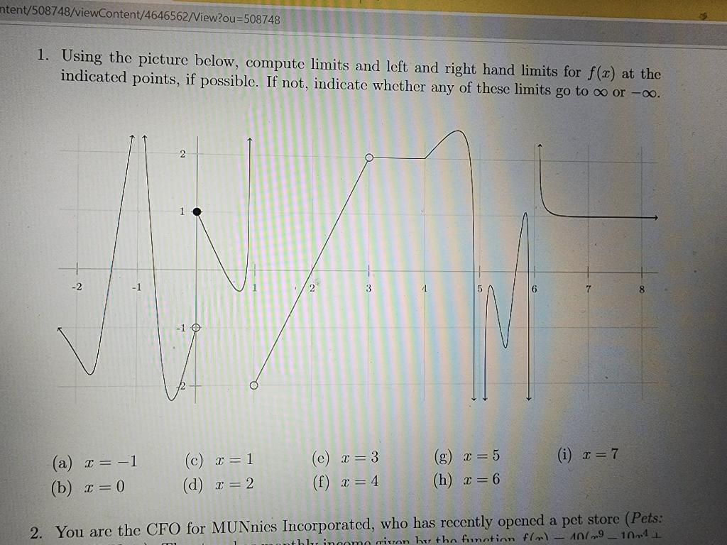 Solved 1. Using the picture below, compute limits and left | Chegg.com