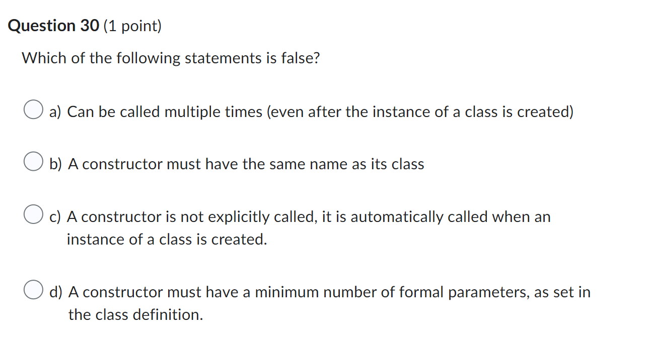 Solved Question 30 (1 point) Which of the following | Chegg.com