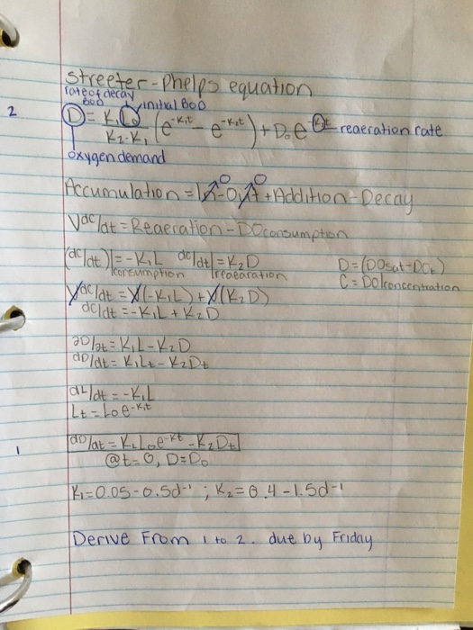 Solved Streeter - phelps equation D = k_1L_0/k_2 - k_1 | Chegg.com