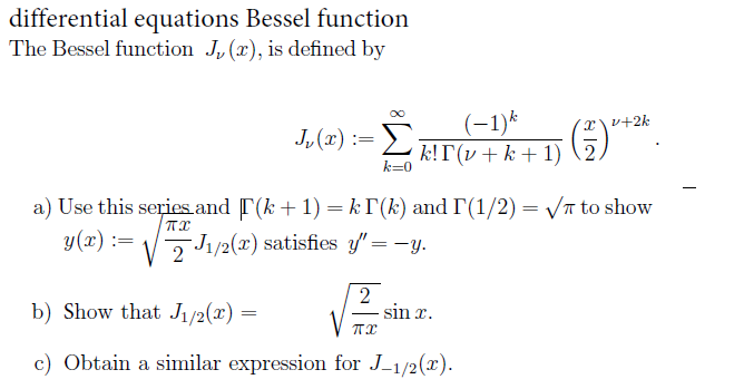 Solved differential equations Bessel function The Bessel | Chegg.com