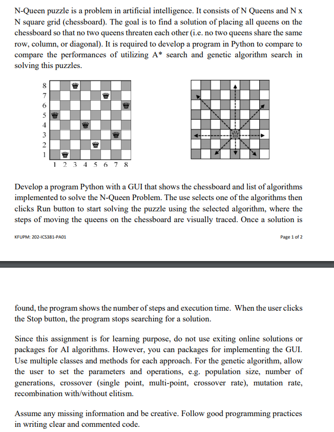 Solved NQueen puzzle is a problem in artificial