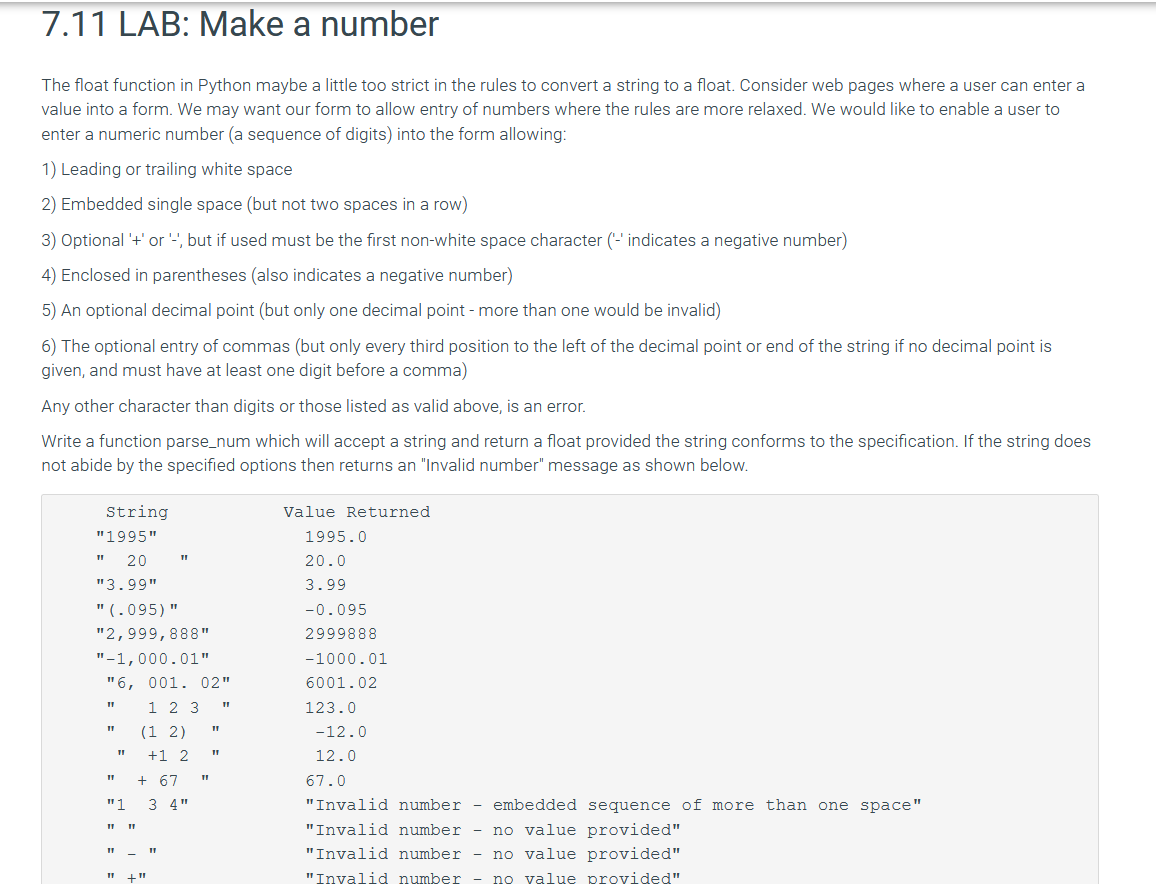 Solved 7.11 LAB: Make a number The float function in Python | Chegg.com
