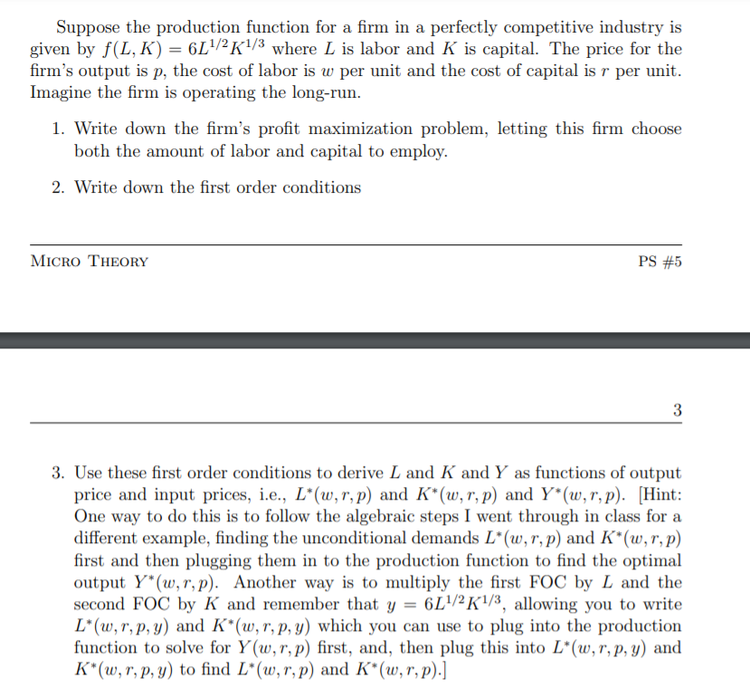 Solved Suppose the production function for a firm in a | Chegg.com