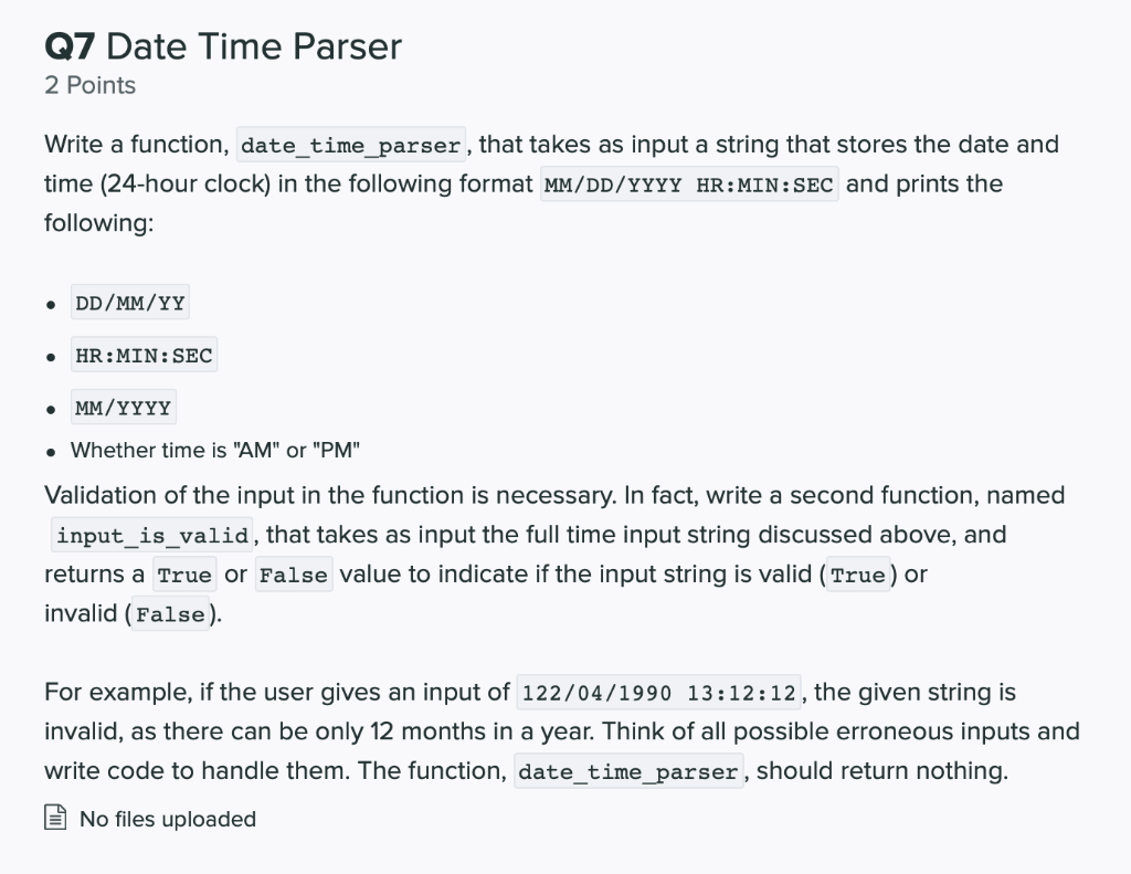 Q211 Date Time Parser 21 Points Write a function,  Chegg.com