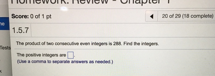 the product of two consecutive even integers is 288