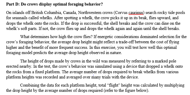 Solved Part D: Do crows display optimal foraging behavior? | Chegg.com