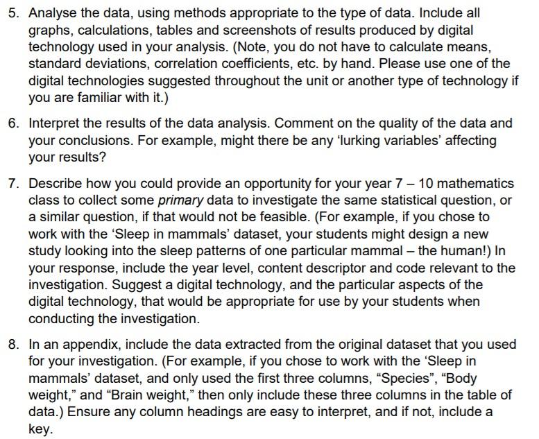 Instructions 1. Choose a dataset to work with. You | Chegg.com