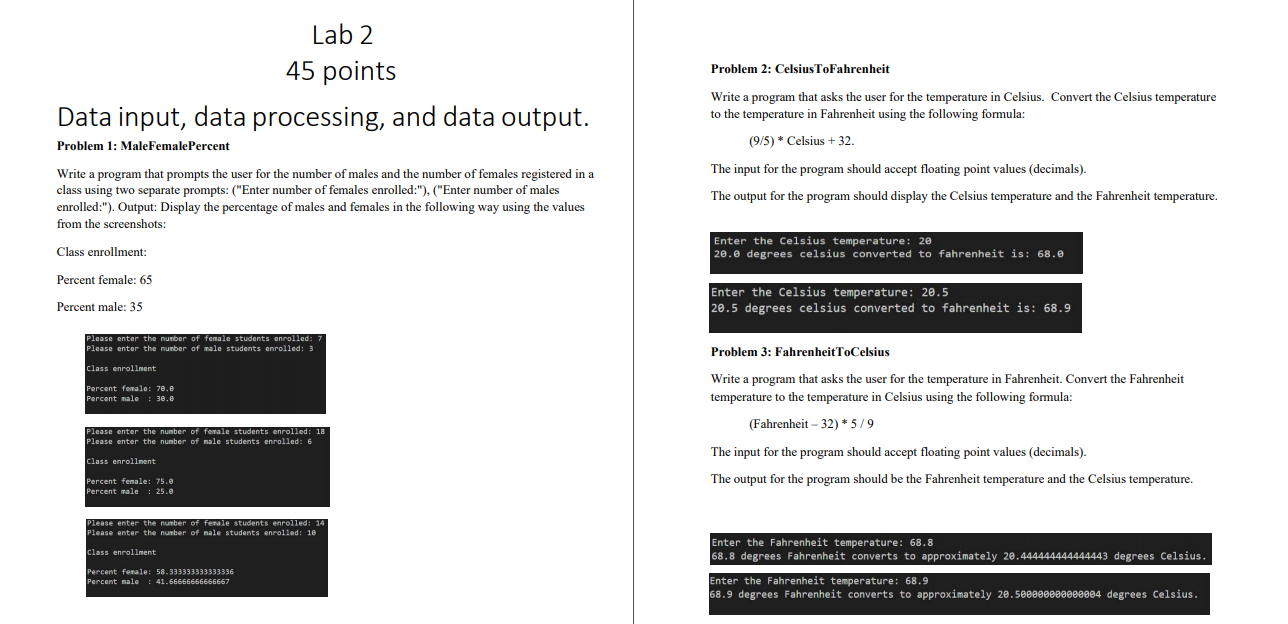 Solved Problem 2: Celsius ToFahrenheit Lab 2 45 points Data | Chegg.com