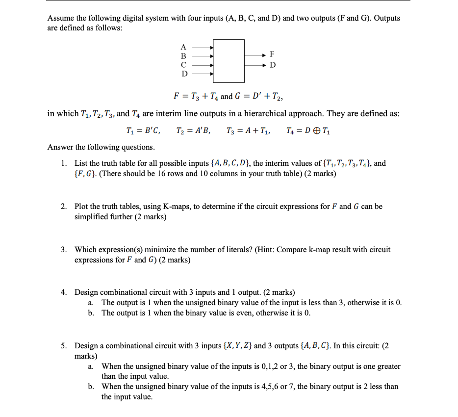 Solved Assume The Following Digital System With Four Inputs | Chegg.com